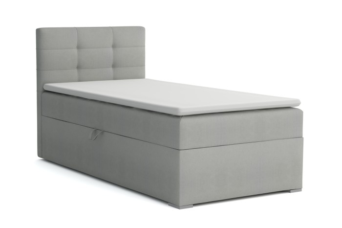Grijs boxspringbed eenpersoonsbed met bedbak en gestoffeerd hoofdbord