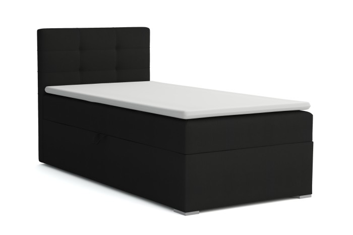 Zwart boxspringbed eenpersoonsbed met opbergruimte op witte achtergrond