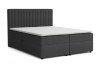 Antracietkleurig boxspringbed met gecapitonneerd hoofdbord op een witte achtergrond.