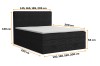 Maße des schwarzen Boxspringbettes mit Angaben zu Höhe, Breite und Tiefe in Zentimetern.