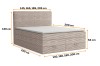 Maatschets voor het boxspringbed met details over hoogte, breedte en diepte.