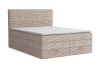 Beige corduroy box spring bed with padded headboard, isolated on a white background.