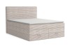 Modernes Boxspringbett in Beige mit weichem Cord-Bezug und hohem Kopfteil.