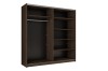 Innenansicht Kleiderschrank in dunkler Holzoptik mit Kleiderstange und Ablagefächern.
