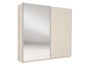 Beige Kleiderschrank mit Schwebetüren und Spiegelfront in der Seitenansicht.