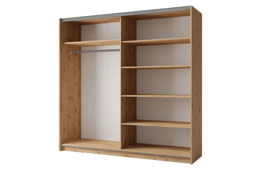 Offener Kleiderschrank in Eiche-Optik mit Kleiderstange und Regalfächern