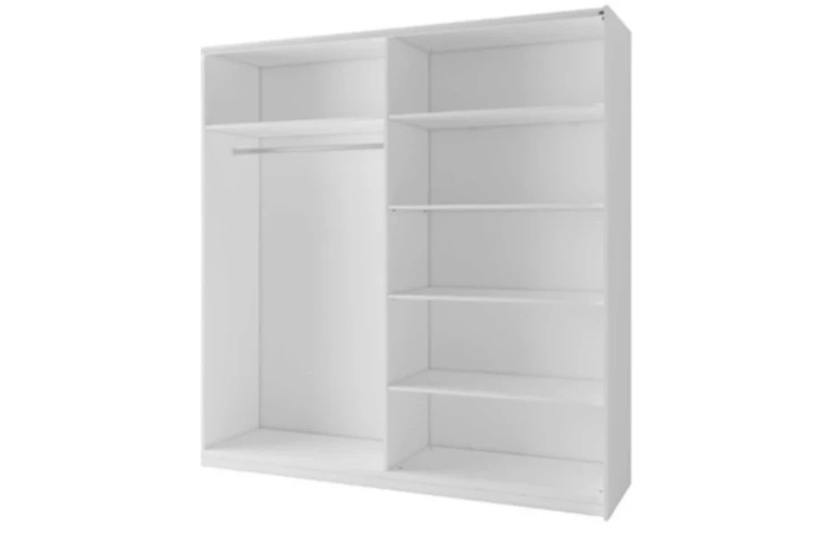 Offener Kleiderschrank in Weiß mit Regalböden und Kleiderstange