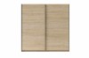 Zweitüriger Schwebetürenschrank in Eiche-Nachbildung, Frontalansicht.