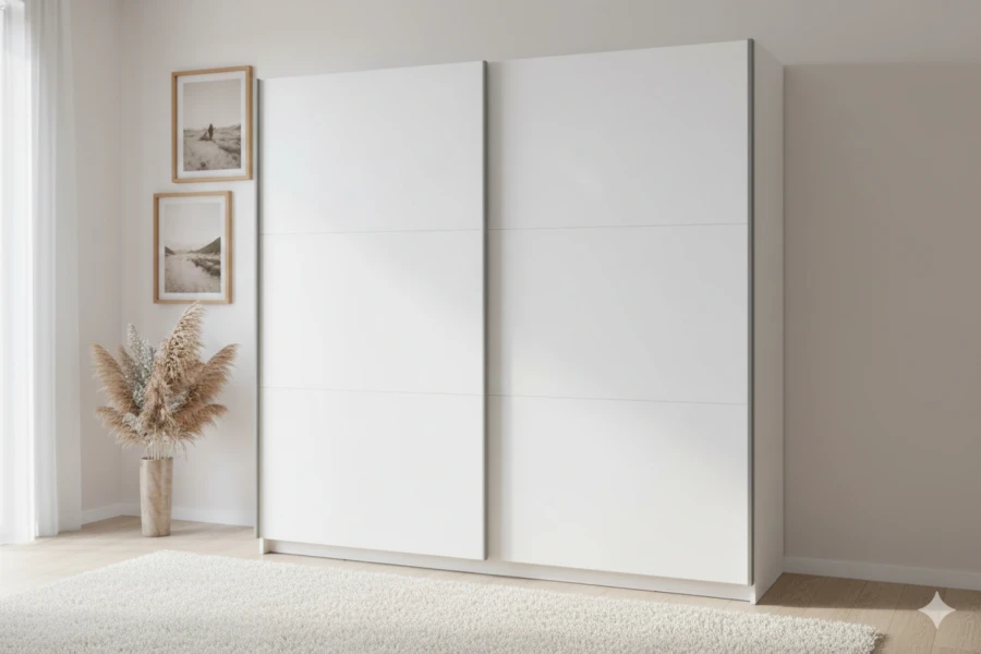 Eleganter weißer Schwebetürenschrank – minimalistisches Design für Ihr Zuhause.