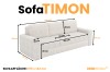 Sofa TIMON Maße: Beige Couch mit Angabe der Schlaffläche und Abmessungen.