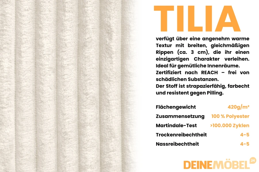 Technische Daten und Produktdetails zum Tilia Polsterstoff in Creme
