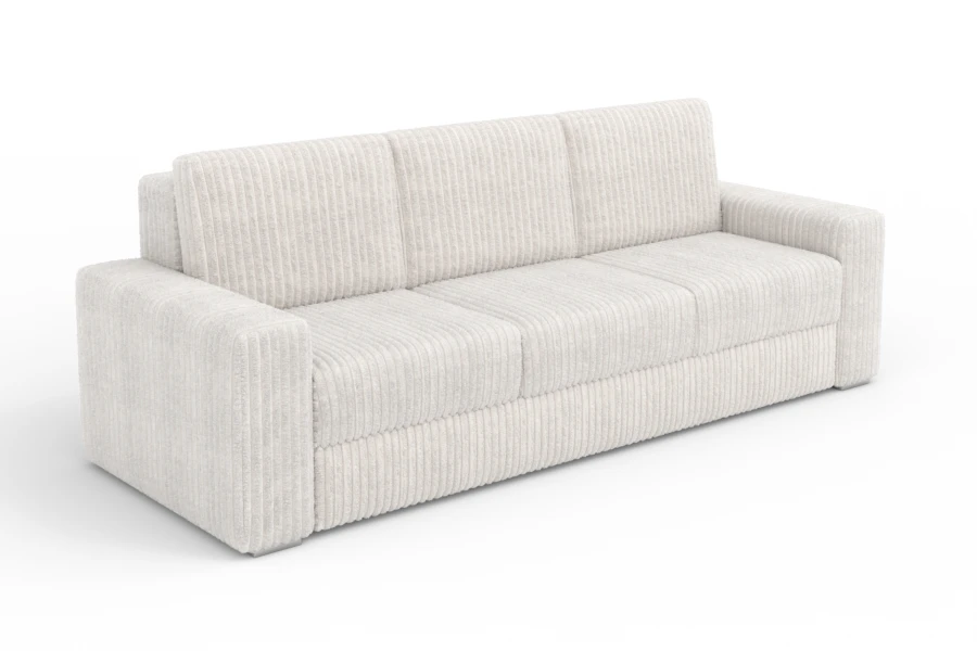 Moderne crème-kleurige ribstof bank TIMON in minimalistisch design voor de woonkamer.