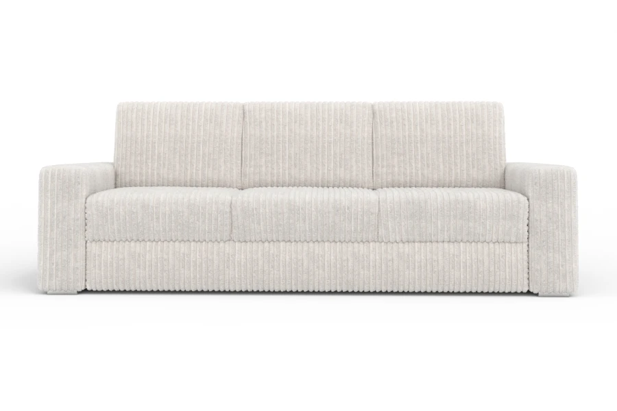Frontalansicht eines bequemen 3-Sitzer Sofas in Creme Cord-Optik