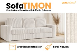 TIMON Sofa 3-Sitzer 245 cm breit mit Schlaffunktion Cord Stoff Deine Moebel