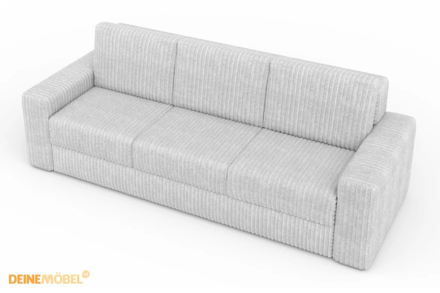Elegantes Dreisitzer-Sofa TIMON in hellem Cord-Design auf weißem Hintergrund.