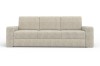 Beiges Dreisitzer-Sofa aus weichem Cordgewebe in frontaler Ansicht vor weißem Hintergrund.