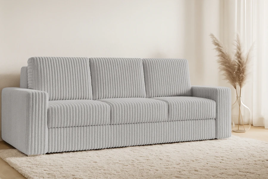 Hellgraues 3-Sitzer Sofa mit Cord-Bezug in modernem Wohnambiente