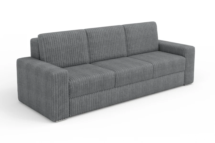 Dunkelgraues 3-Sitzer Cord-Sofa in moderner Optik auf weißem Grund