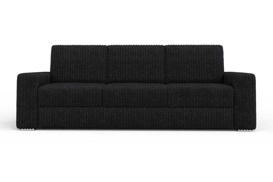 Schwarzes Cordsofa in Frontansicht, zeitloses Design für Wohnzimmer