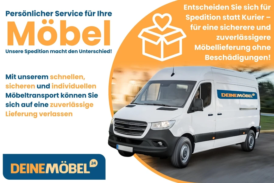 Weißer Transporter von Deinemöbel24 für sicheren Möbelversand und zuverlässige Speditionslieferung.