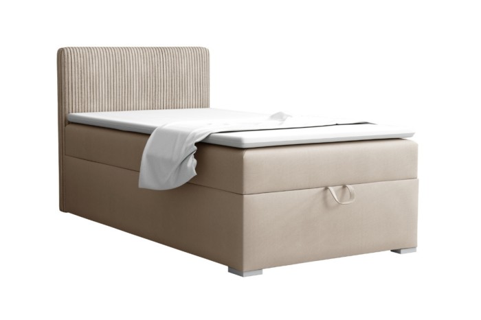 Beige boxspring bed single bed 100x200 cm with padded headboard