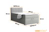 Dimensions of the boxspring bed: 110cm height, 207cm length and various widths from 90 to 100cm.