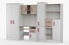 Kinderzimmer Möbelset in Weiß und Eiche mit pinken Griffen, Kleiderschrank und Schreibtisch