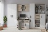 Jugendzimmer Möbelset in Weiß und Eiche mit dunkelgrauen Griffen, Schreibtisch-Kombination und Schrank.