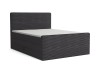Grey box spring bed with ribbed headboard and integrated bed storage box on a white background.