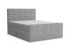 Grijs gestoffeerd bed met gestructureerd cord-oppervlak en bedbak, vrijstaand op wit.