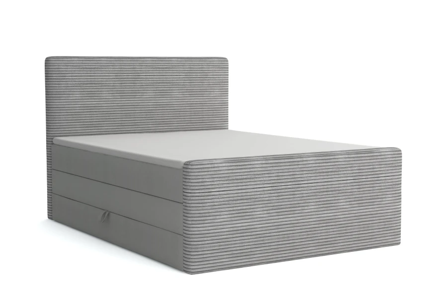 Grijze corduroy boxspring in een strak design, hoogwaardige bekleding, vrijstaand weergegeven.