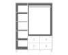 Diagramm der Innenansicht eines Kleiderschranks mit Fächern, Kleiderstange und Schubladen-Layout.
