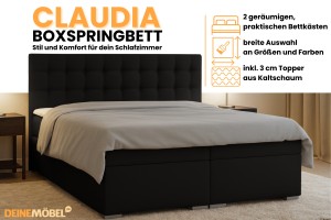 CLAUDIA nagelneu 200x200 Velour Kronos 7 Schwarz Boxspringbett mit Bettkasten Deine Möbel