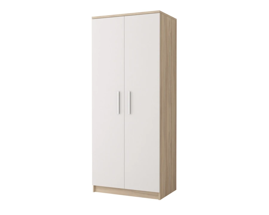 Moderner Kleiderschrank in Weiß und Eiche-Optik für Schlafzimmer oder Flur.