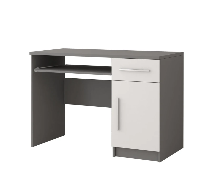 Schreibtisch in Anthrazit und Weiß mit Tastaturauszug und Stauraum für das Home-Office.