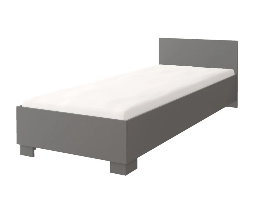 Modernes graues Einzelbett inklusive weißer Matratze