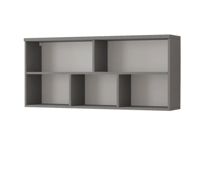 Graues Hängeregal mit fünf Fächern, modernes Design für Stauraum.