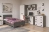 Modernes Jugendzimmer-Set in Grau und Weiß mit Bett, Schreibtisch und Schrank, graue Griffe.