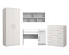 Complete meubelset voor tienerkamer in wit met kledingkast, bureau en commode.