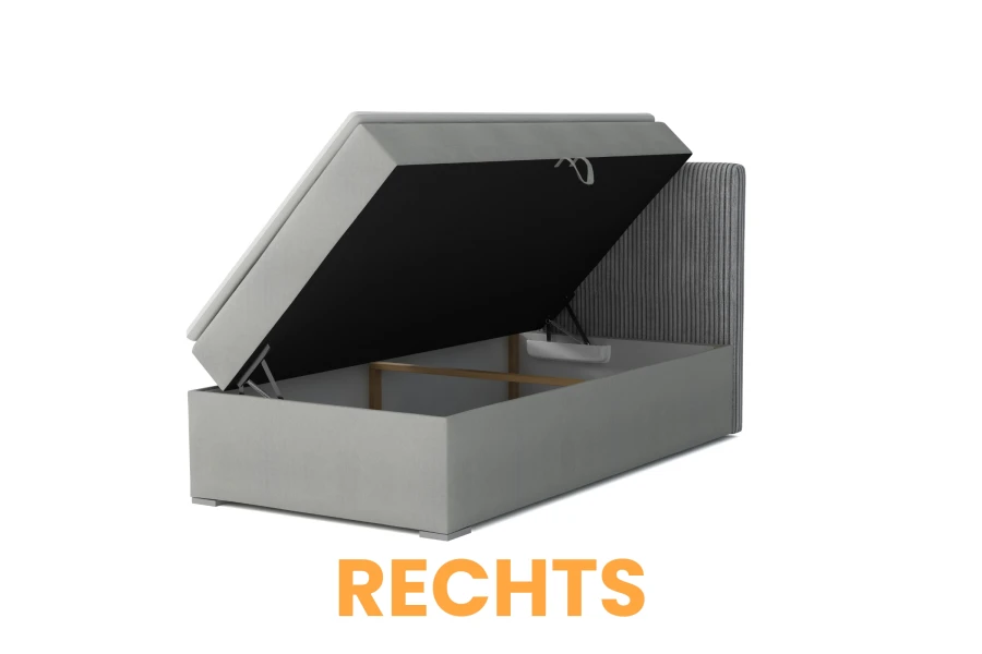Polsterbett mit Bettkasten, Öffnung nach rechts für praktischen Stauraum.