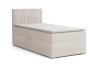 Beiges Boxspringbett mit Cord-Kopfteil und Matratzen-Topper, Einzelbett auf weißem Hintergrund.