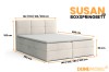Abmessungen des Boxspringbetts Susan Lux: Breite 140-200 cm, Höhe 102 cm, Tiefe 205 cm.