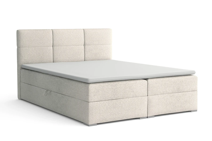 Modernes Boxspringbett Susan Lux in Creme - Elegantes Design mit gepolstertem Kopfteil.