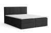 Anthrazitfarbenes Boxspringbett mit dreigeteiltem Kopfteil auf weißem Hintergrund.