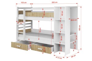 AGNES Etagenbett für 2 Kinder 90x200 cm mit Regal, Kleiderstange und 2 Schubladen Deine Möbel