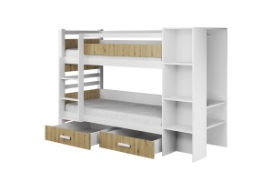 AGNES Etagenbett für 2 Kinder 90x200 cm mit Regal, Kleiderstange und 2 Schubladen Deine Möbel