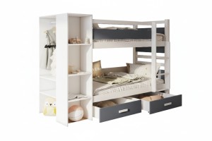 AGNES Etagenbett für 2 Kinder 90x200 cm mit Regal, Kleiderstange und 2 Schubladen Deine Möbel