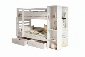 AGNES Etagenbett für 2 Kinder 90x200 cm mit Regal, Kleiderstange und 2 Schubladen Deine Möbel