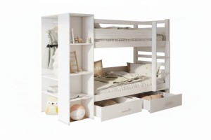 AGNES Etagenbett für 2 Kinder 90x200 cm mit Regal, Kleiderstange und 2 Schubladen Deine Möbel