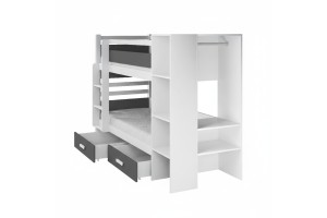 AGNES Etagenbett für 2 Kinder 90x200 cm mit Regal, Kleiderstange und 2 Schubladen Deine Möbel